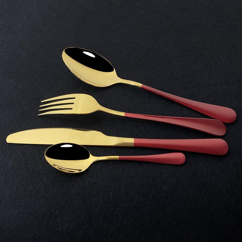 16-teiliges Festival-Party-Geschirr-Besteck-Set aus 304-Edelstahl, Flaware, rotes Edelstahl-Set, Geschirr, Abendessen, Gabel, Löffel, Messer-Set