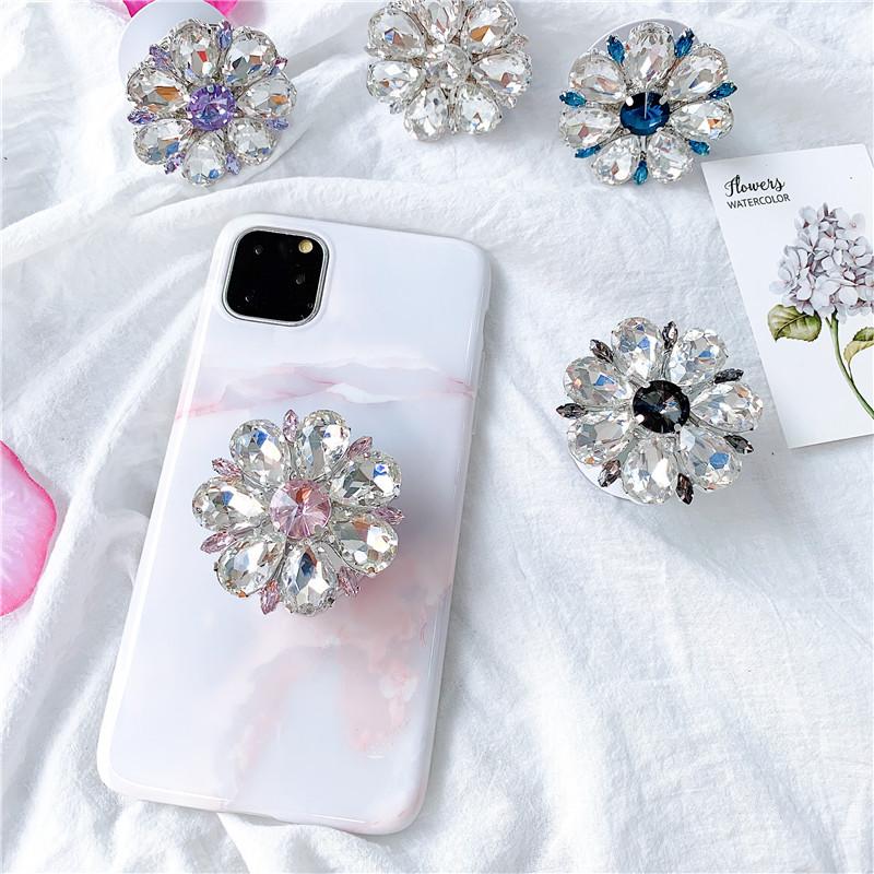 Luxury Crystal Diamond Flower Gemstone Mobile Phone Decorative Sticker Bracket Air Cushion Diamond Bracket Douyin Telescopic Sticker Female