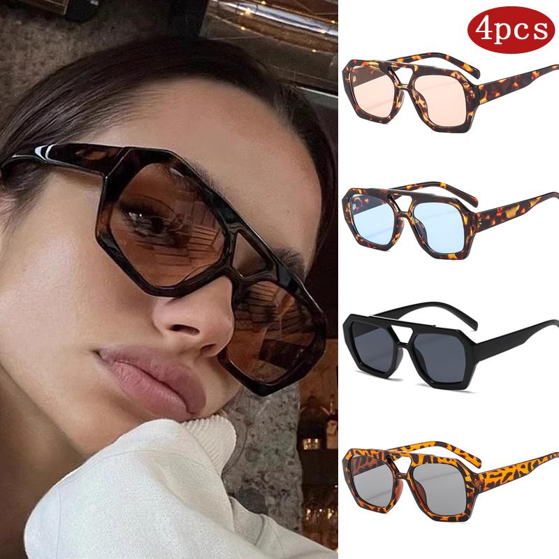Car Sunglasses 4set Women Oversized Square Sunglasses Fashion Double Bridges Sun Glasses Female Luxury Design Lady Eyewear UV400