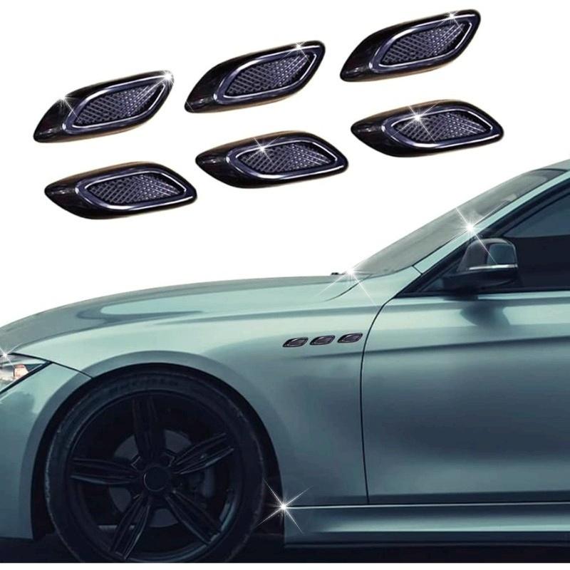 6-Pack Universal Car Fender Vent Trim, Decorative Air Flow Intake Side Vent Decals for Auto Bumper