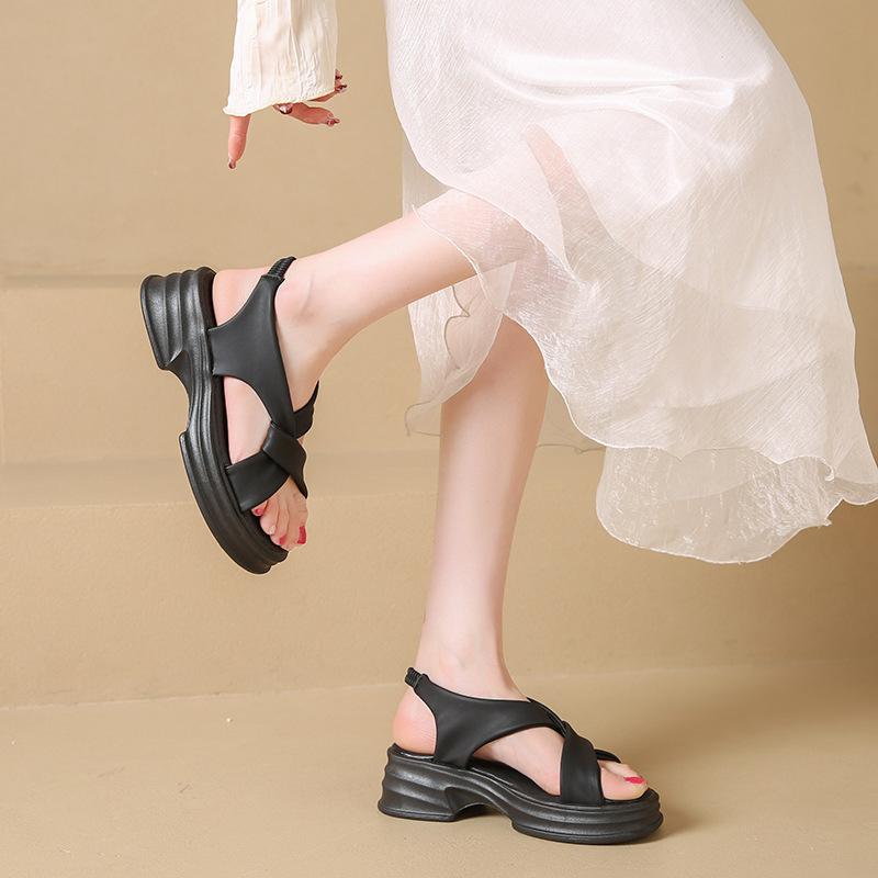 Women's sandals new summer 2025 thick sole heightening high sense Internet celebrity one foot muffin fairy wind 2025 new