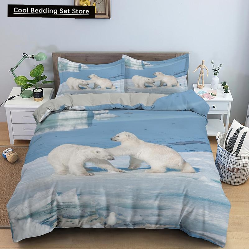 Poszewka na kołdrę z niedźwiedziem polarnym King Queen 3D Lovely White Arctic Animal Pościel dla dzieci nastolatków dorosłych Wildlife Poszewka na kołdrę Poszewka na poduszkę