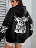 Süßer Haar-Kuh-Cartoon-Druck Kapuzenpullover Damen Fleece Herbst Streetwear Bequemer Lässiger Hoodie Y2K Tasche All-Match Kapuzenpullover