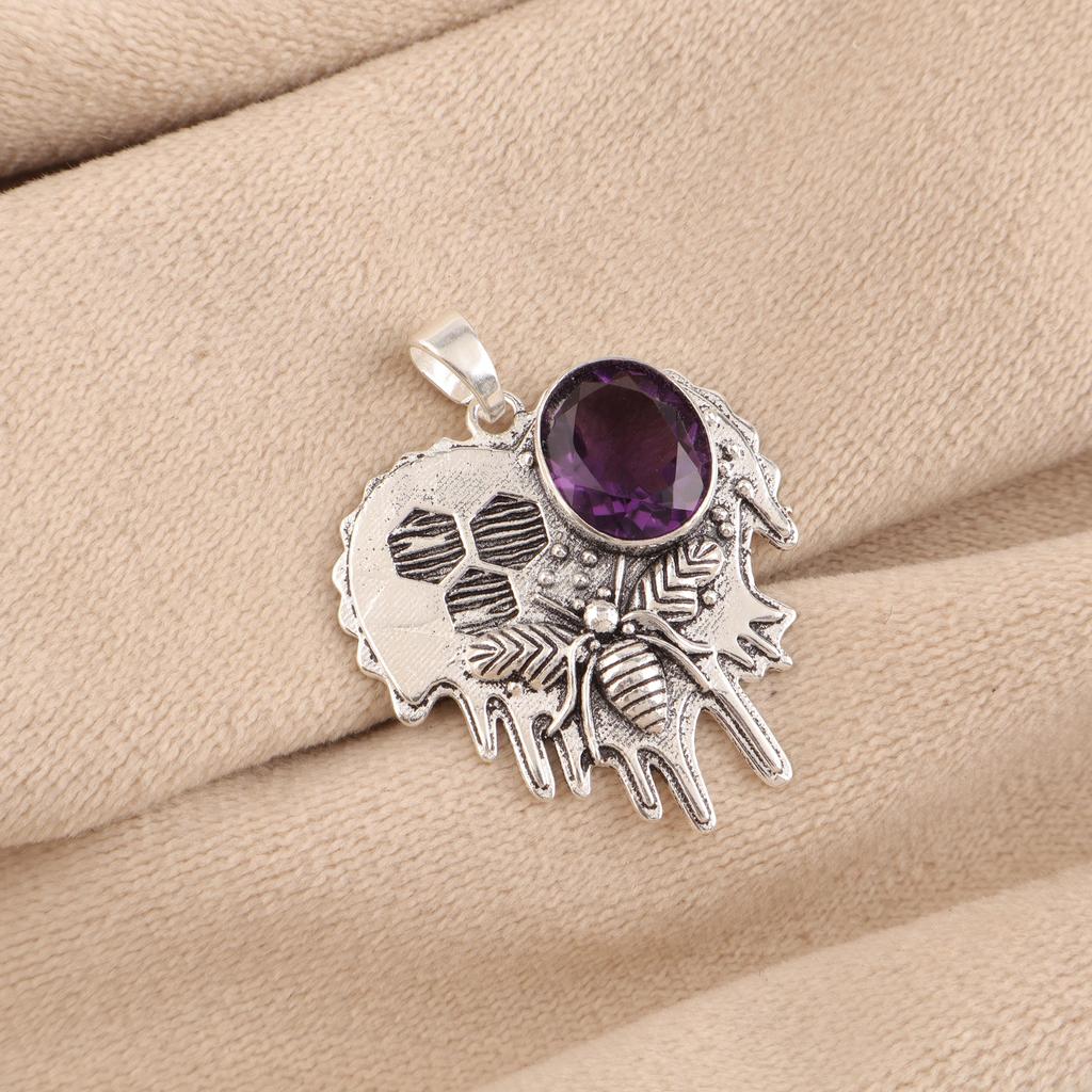 Ametyst anheng Gemstone smykker, 925 solid sterling sølv anheng, gave til kvinner håndlaget anheng