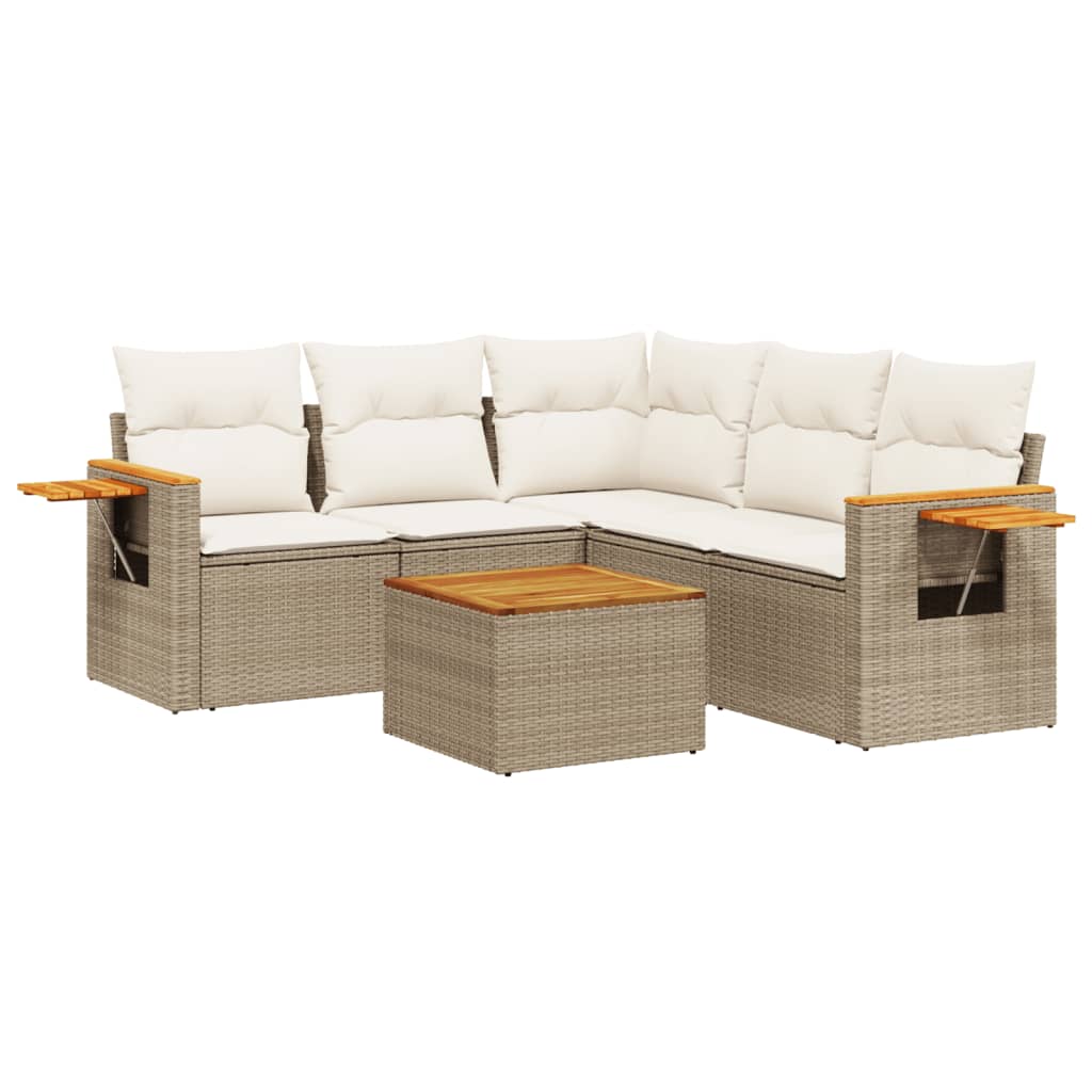 Vidaxl 6-Cz. Garden Furniture Set With Cushions, Beige, Poly Rattan