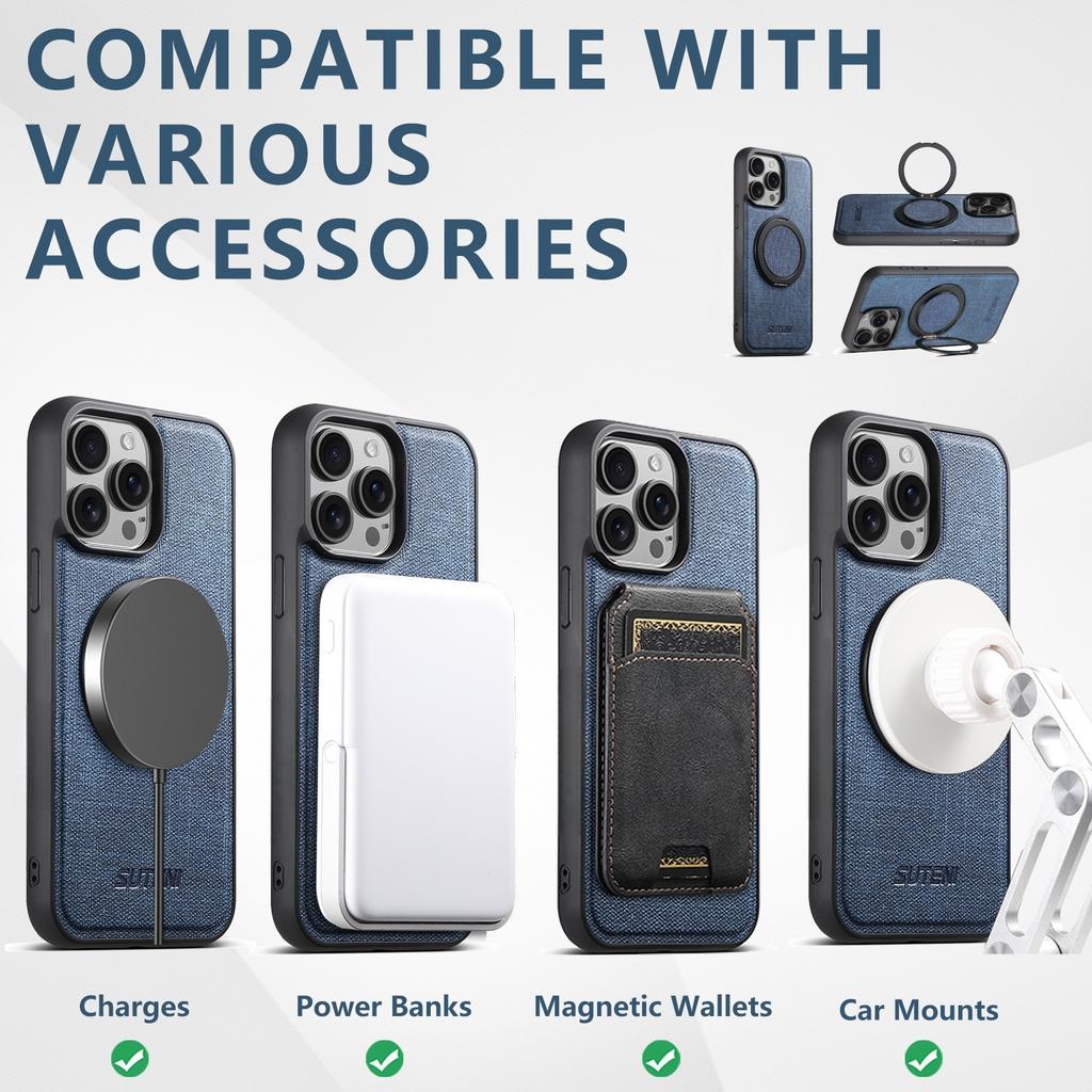 SUTENI G3 Für iPhone 14 Pro Magnetische Hülle Drehbarer Ring Ständer Jeans Textur PU TPU Handy Rückseite
