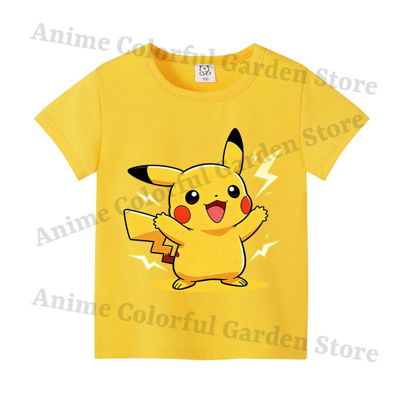 Anime Pokemons Kawaii Tshirts for Children Pikachu Cartoon Cute Shortsleeved Top Boys Girls Summer Fashion Kawaii Tshirt Gift