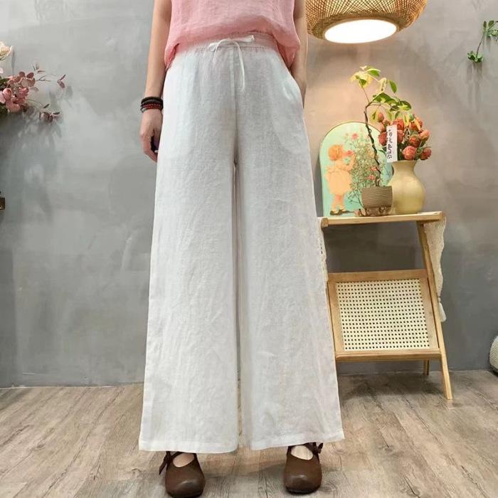 Cotton and Linen Pants Women's High-waisted Loose Pants Casual Pants Tethered Elastic Waist Summer Thin Trousers New