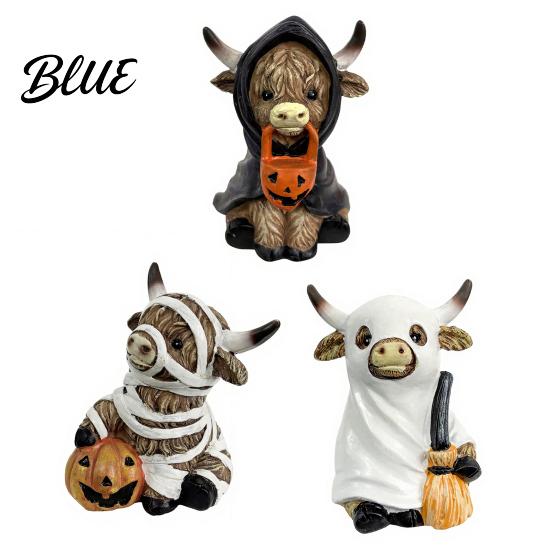 Halloween Highland Cow Ornaments Statue Decor Funny Resin Ghost Figurine for Home Mummy Decoration Office Tiered Tray Table Desk Mantel Shelf