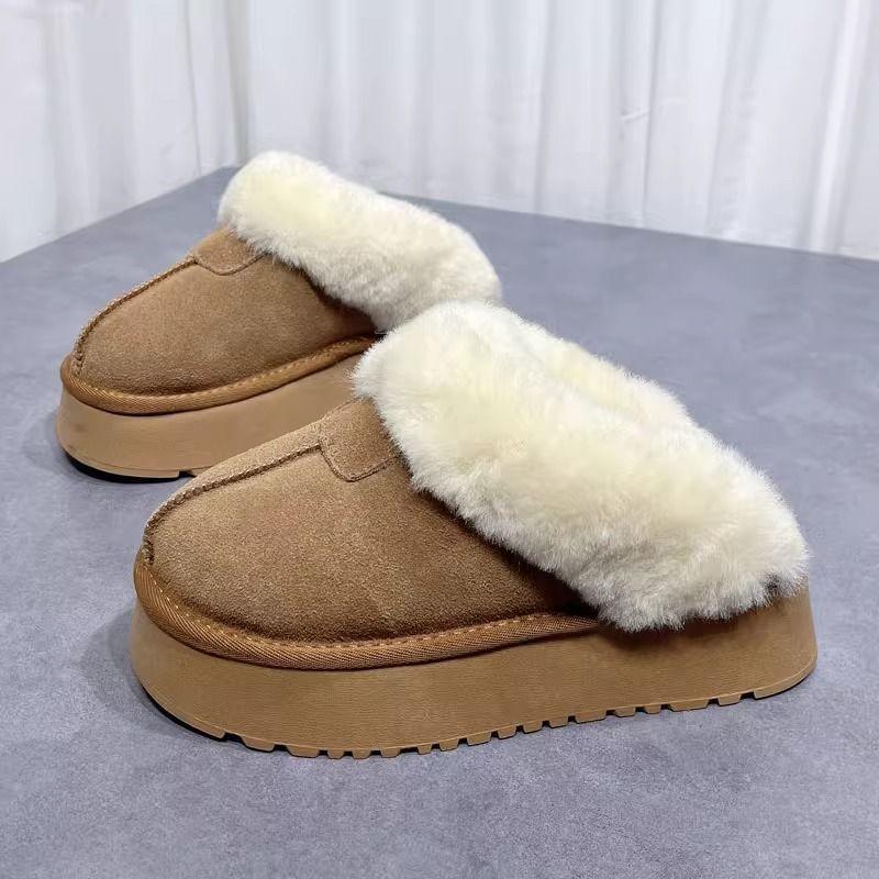 Thick-soled snow boots slippers women's autumn and winter new muffin bottom bag head heightened hairy drag thickened velvet outer wear