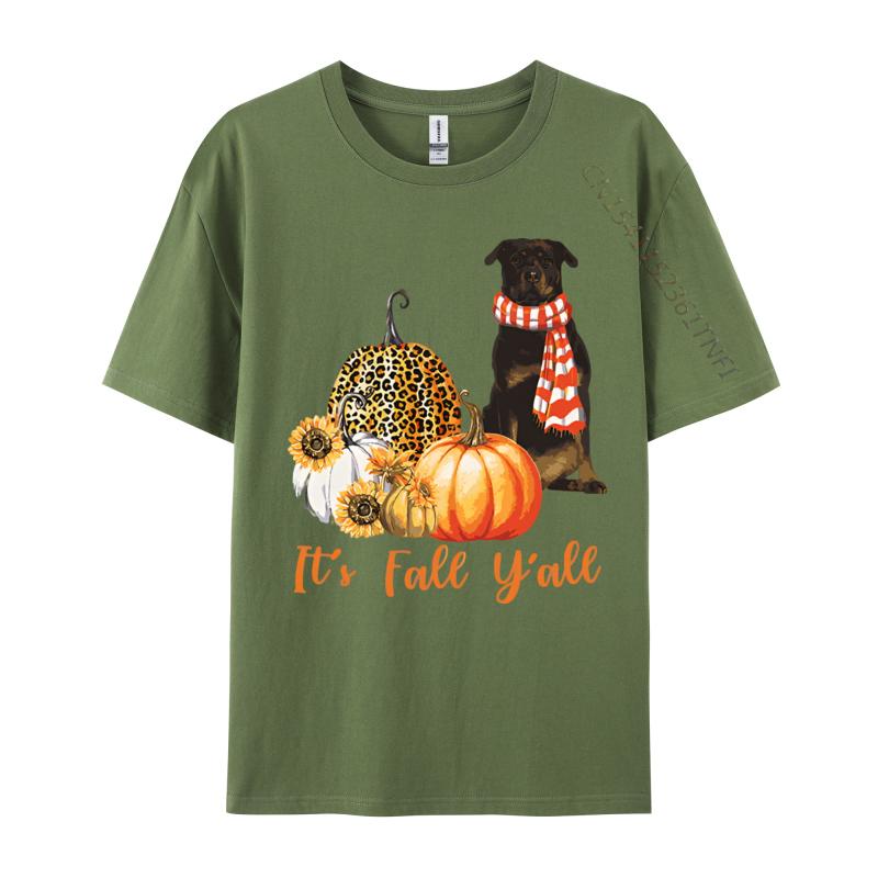 Its Fall Yall Rottweiler Dog Leopard Tshirt Black Cotton Tees for Men Novelty T Shirt Gothic Plain
