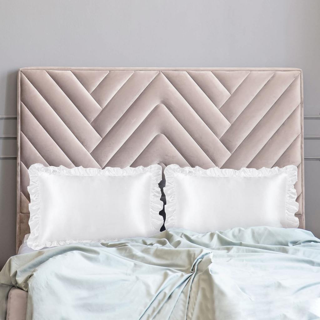 PiccoCasa Pillowcase Satin Ruffle Cool Rayon Envelope Style Cool To the Touch Pillowcase Set of 2 Silky Soft Pillowcase Plain Odor Resistant Beautiful