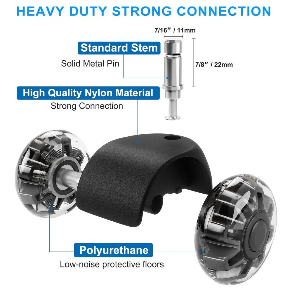 Rodas de rodízio para cadeira de escritório (Conjunto de 5),Rodas de cadeira para serviço pesado suportam 2200 libras, rodízios de cadeira de borracha silenciosa, 2 polegadas universais