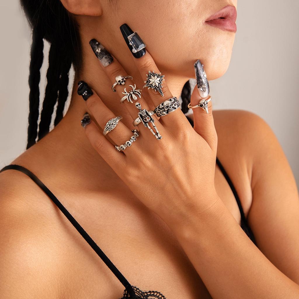 Dark Skull Ring Set Punk Spider Serpentine Ring Set Halloween