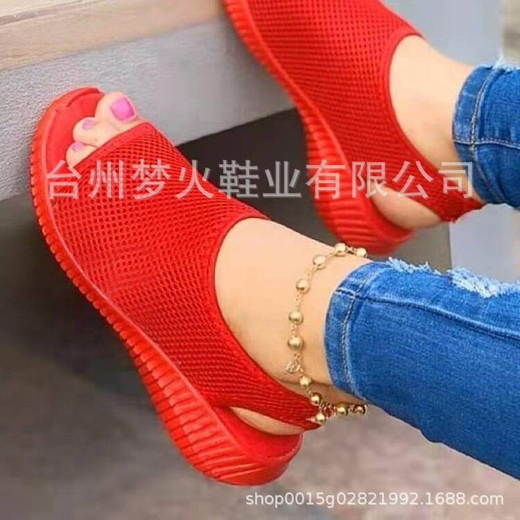Summer Fly-woven Breathable Solid Color Women's Sandals Fish Mouth Flat Heel Beach Low-top Women's Sandals