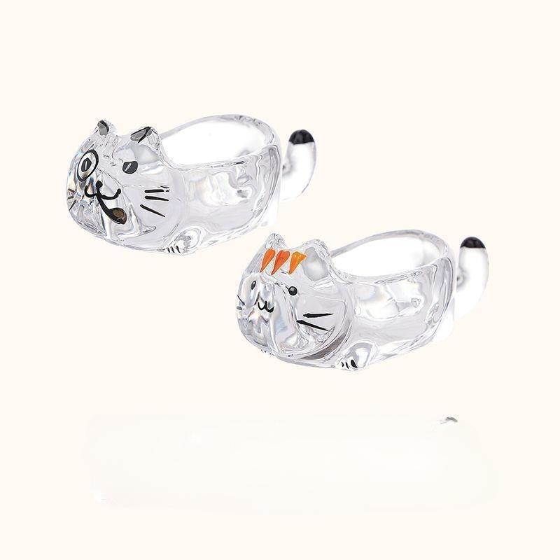 Spice Bowl Cat Crystal Glass Seasoning Dish Dipping Saucer Sauce Dishes Chopstick Holder Soy Sauce Vinegar Dish Spice Dishes