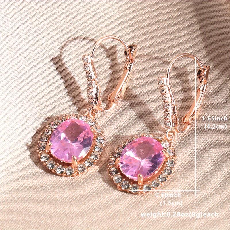 Elegant Female Pink Stone Drop Earrings Pretty Hoop Dangle Boho Long Wedding Anniversary Gift Jewelry For Women