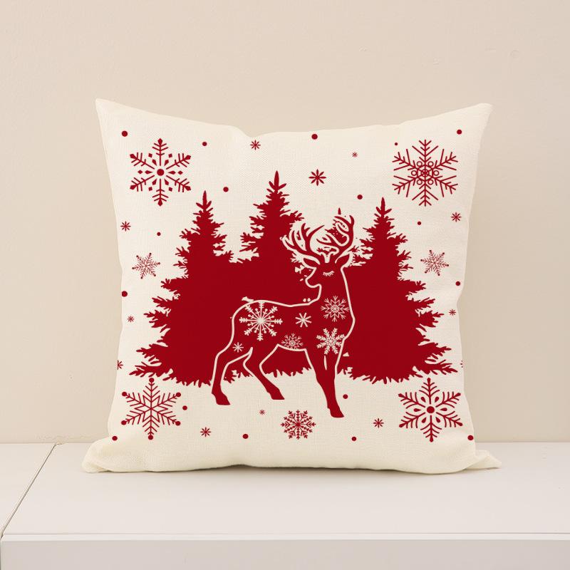 Red Christmas Print Pillow Cover Nordic Style Linen Print Holiday Decoration Living Room Sofa Cushion Cover Pillow