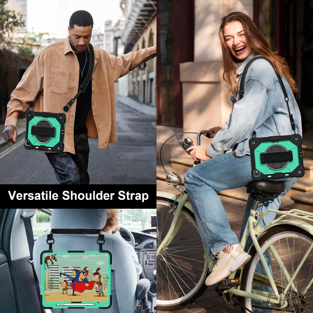 For iPad Pro 13 (2025)/13 (2024) Case Silicone + PC Kickstand Tablet Cover with Handy Strap, Shoulder Strap