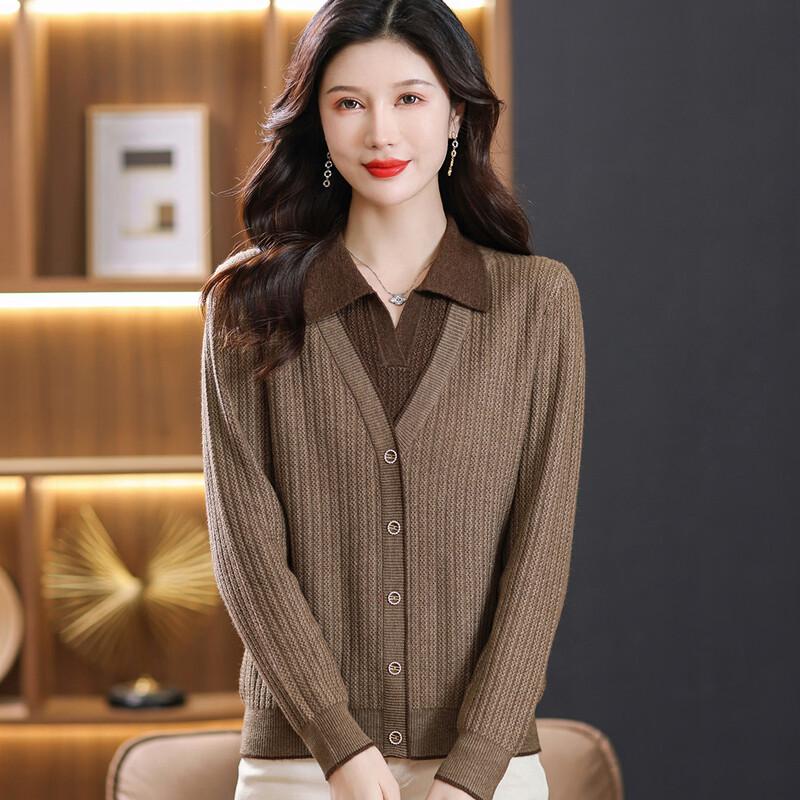 SNOWFLYING Women s Faux Two-Piece Knit Sweater M