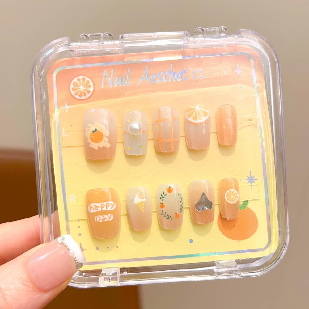 Cute Long Nail Sticker Cartoon Press on Nail New Nail Tips for Girls Students