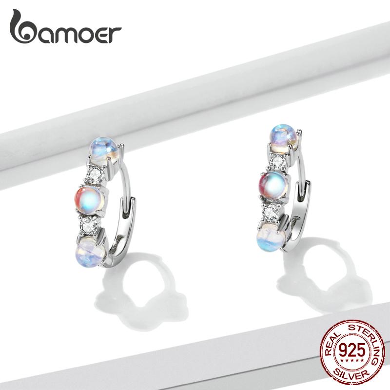 

Женские элегантные серьги BAMOER из стерлингового серебра 925 пробы с тремя блестящими лунными камнями, ювелирные украшения 925 silver