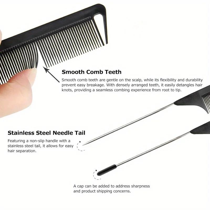 12pcs/24pcs Rat Tail Comb with Stainless Steel Pintail Heat Resistant Carbon Fiber Tooth Hair Styling Hairdressing Comb Tools