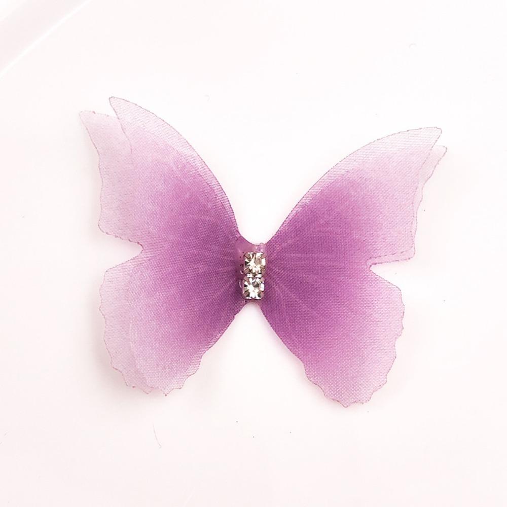 50pcs Gradient Color Organza Fabric Butterfly Appliques 3D Dreamy Simulation Mesh Butterfly Patch 5CM Double-layer