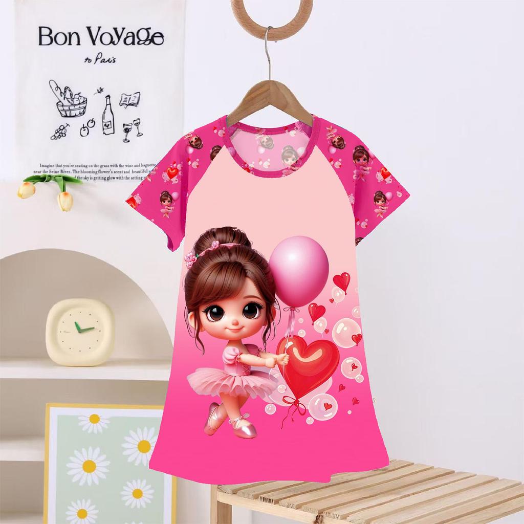 Kids' Summer Princess Pajama Dress - Cartoon Demon Slayer Theme