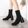 New In Autumn Ladies Mid Calf Shoes Elastic Women's Half High Boots Work Waterproof Trend 2025 Large Size Warm Sale On Offer Pu