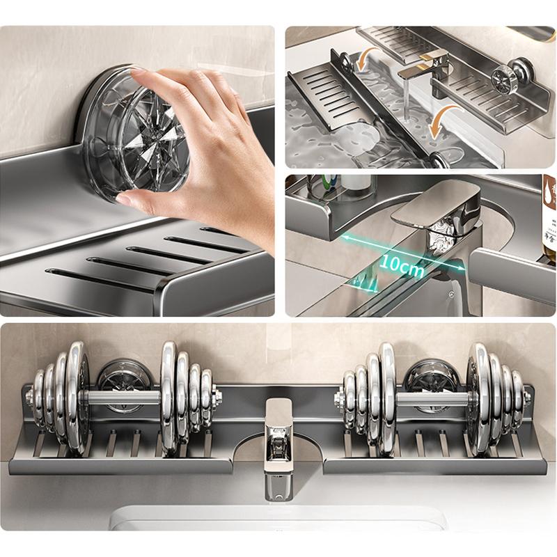 1pc Bathroom Sink Storage Rack Suction Cup Faucet Draining Rack Punch free Wall-mounted Toiletries Shelf Bathroom Organizer