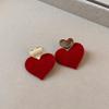 Flocking red bow earrings autumn and winter new niche versatile earrings fashionable elegance temperament earrings women