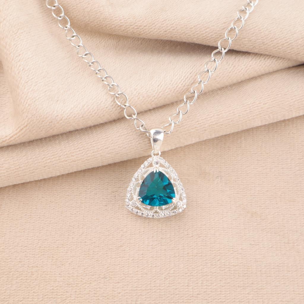 Apatite Gemstone 925 Solid Silver Jewelry Designer Zircon Pendant 0.99" For Mom CZP-8-13
