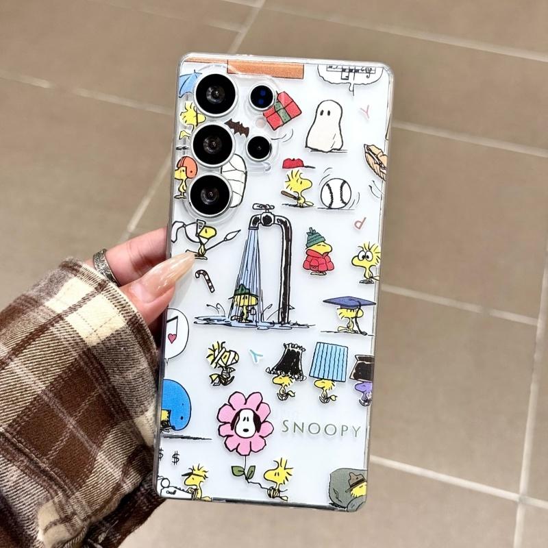 Cartoon Cute Illustration Snoopy Daily Life Phone Case For Samsung S21 S22 S23 S24 S25 S26 Ultra Plus Note 10 Funny Snoopy Stand