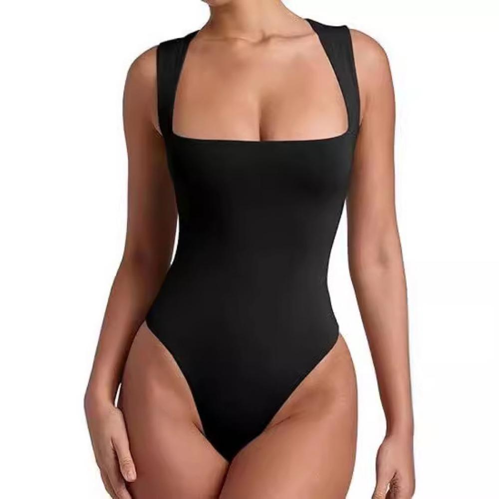 WTEMPO Body de bază sexy fără mâneci cu gât pătrat și dublură pentru femei, maiouri tip tank, body-uri