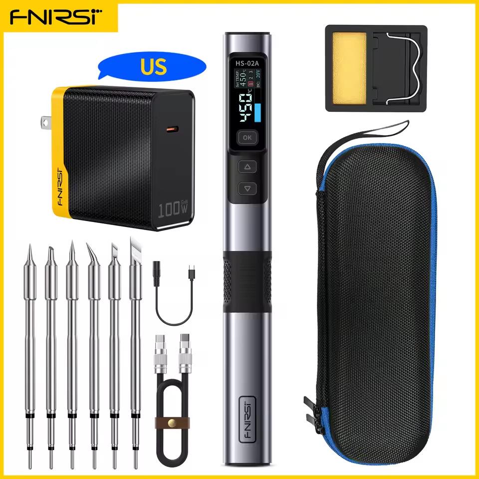 FNIRSI HS-02 100W Smart Electric Soldering Iron - Portable Constant Temperature Pen for Household Repair/Welding.