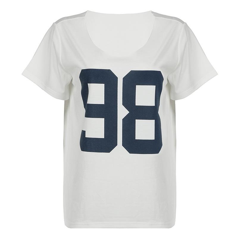 

Летняя женская мода свободный повседневный стиль цифровой печати футболка с коротким рукавом L белый