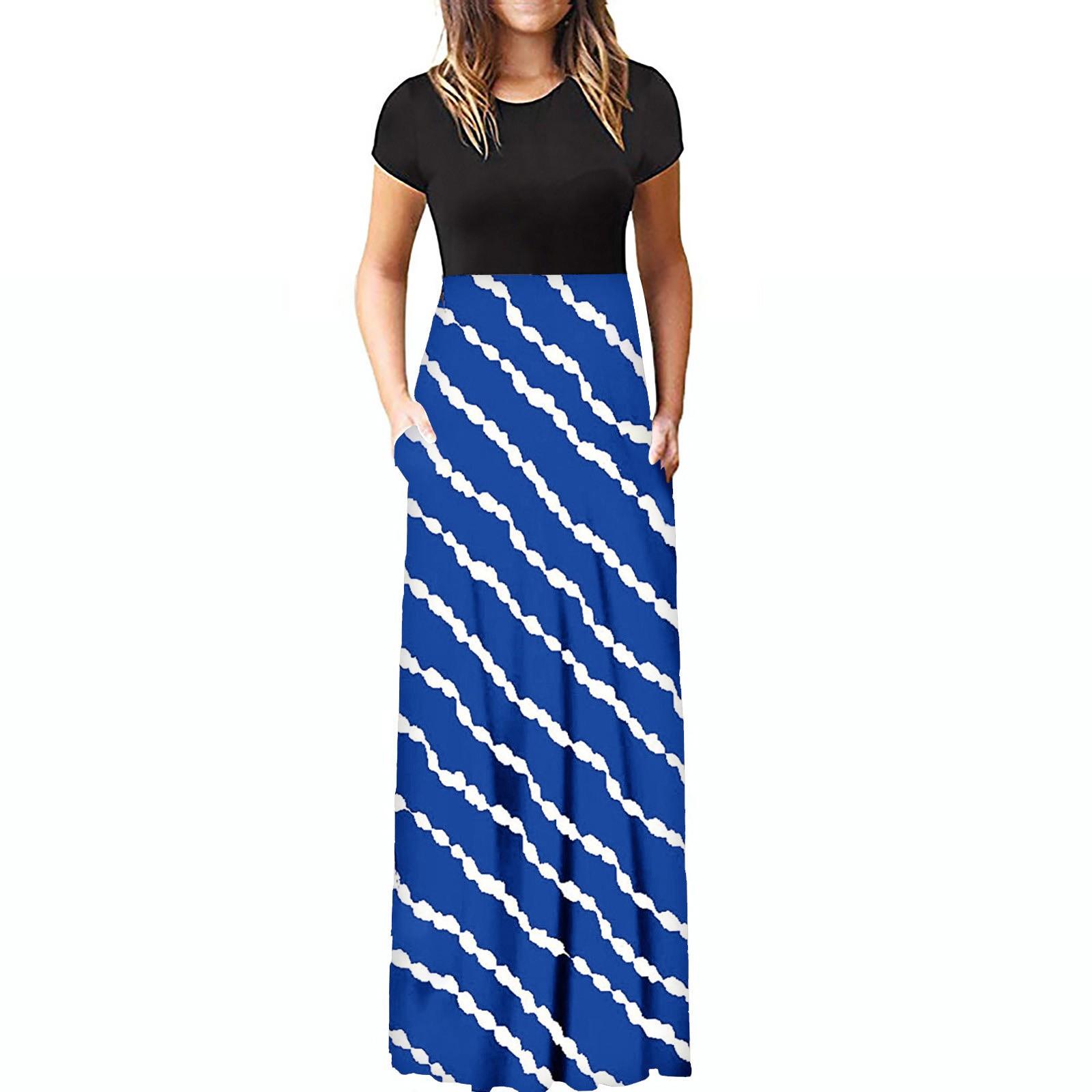 

Женское модное платье макси-спагетти с коротким рукавом с градиентным принтом M синий