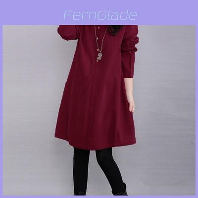 Timeless Vintage Women Long Sleeve Pullover V Neck Tunic Dress For Casual Elegance