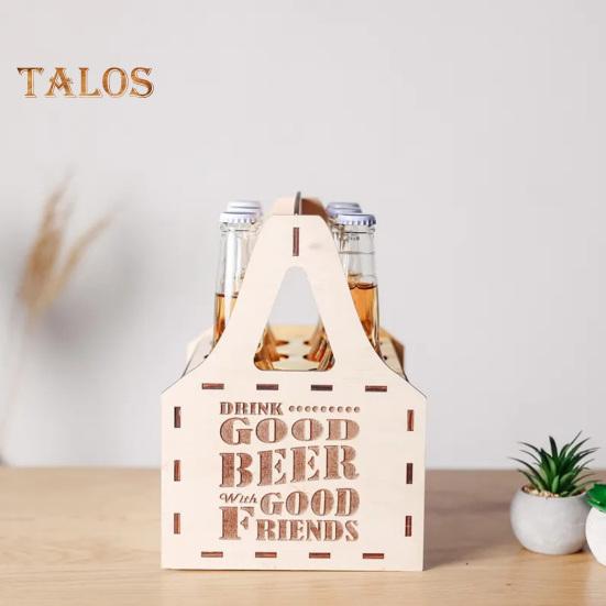 Wooden Beer Caddy Picnic Beer Carrier Box Beer Bottle Holder Vintage Style Tote for 4 or 6 Bottles BYOB Parties BBQs
