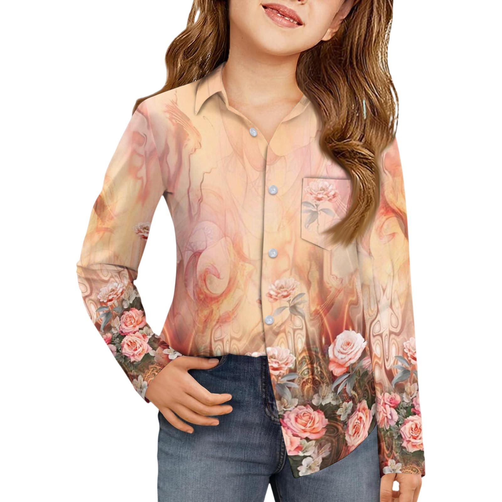 

Рубашка на пуговицах для девочек - Блузка-платье с длинным рукавом 140 шафрановый