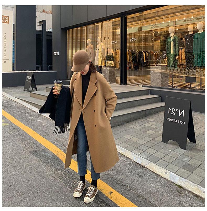 Women's Mid-Length Double-Breasted Wool Camel Coat - Autumn/Winter Korean Style Trend