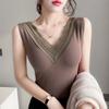 Thermal Underwear Warm Body Tops Vest Sexy Winter Clothing Women Sleeveless Slim Seamless V Neck Lace Side Solid Inner Wear