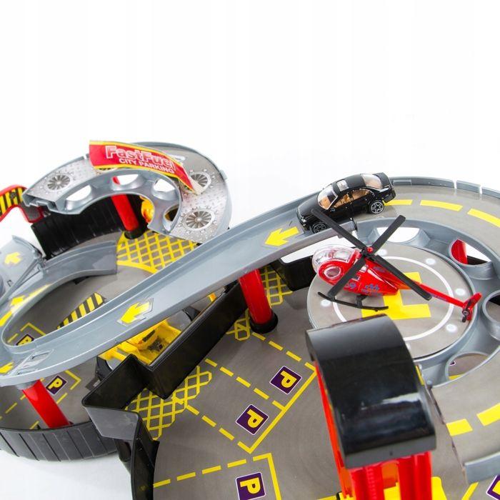 Garage parking pliable pour enfants avec 2 voitures, hélicoptère et station-service avec lavage (KP2819)