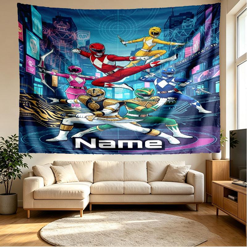 Custom Name Personalized Power Rangers Print Tapestry, Wall Art Decor, Bedroom, Dorm, Apartment, LivingRoom, Party Backdrop, Gift for Birthday