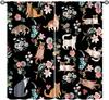 Cartoon Cat Floral Curta, Colorful Spring Blue Orange Flowers Bouquets Funny Cute Cats Nature Garden Window Treatments For