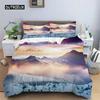 Snow Mountain Duvet Cover Set Polyester 3D Landscape Bedding Set for Teens Adults Ski Slope Winter Theme Q-Queens Comforter Cover Three-piece Set