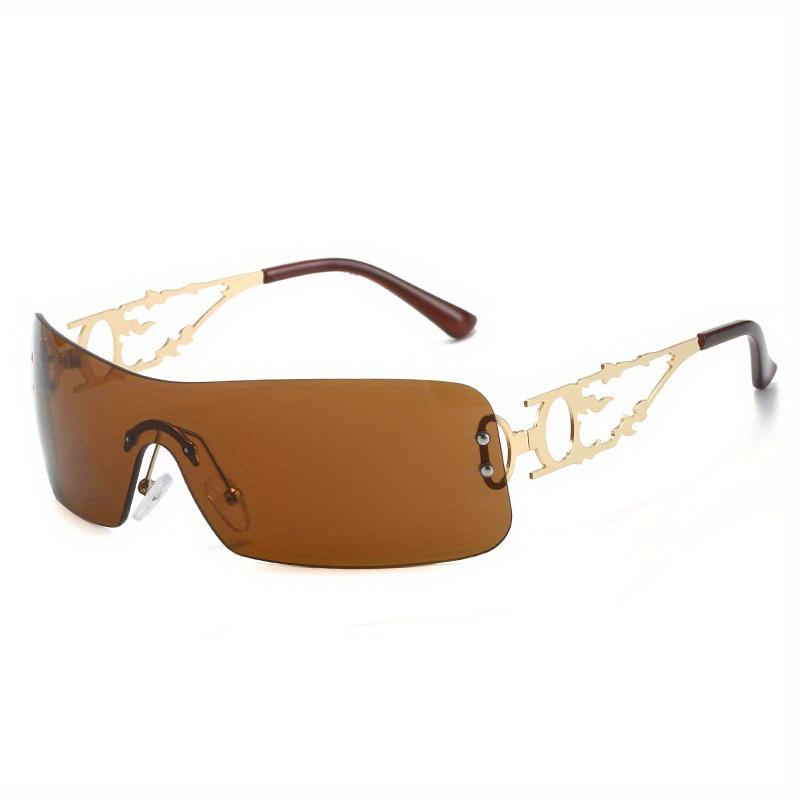 One-Piece Rimless  Wrap Around Fashion Sunglasses For Women Men With Hollow Temple Hip Hop Outdoor Eyewear