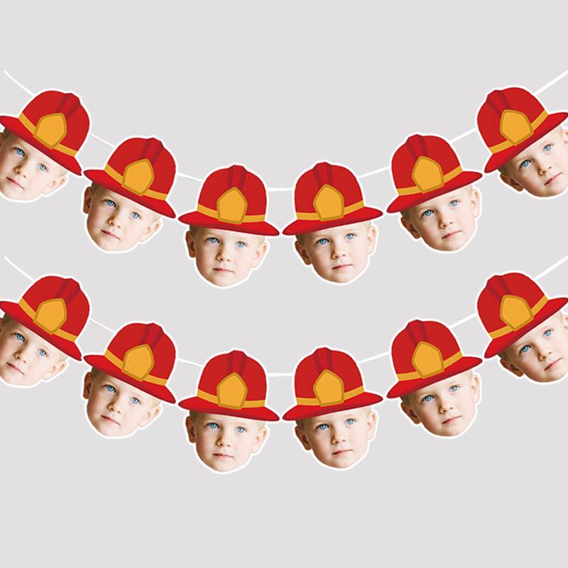 6 Stück/12 Stück Geburtstag Kundenspezifisches Feuerwehrhelm-Muster Porträt Banner Jungen- und Mädchen-Feierpartys Hintergrunddekoration