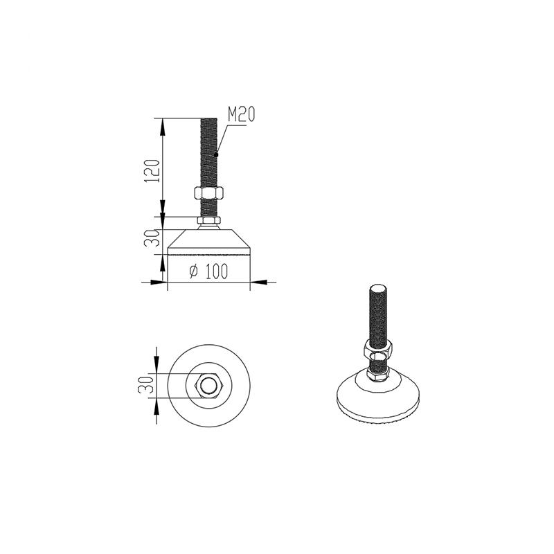 china manufacturer 7062 7063 7064 100A-M20*80/100 /120 nylon adjustable Leveling feet  with steel bolt m6 m8  m10 m12 m16 m20 m